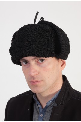 Black Karakul fur hat - Russian style 